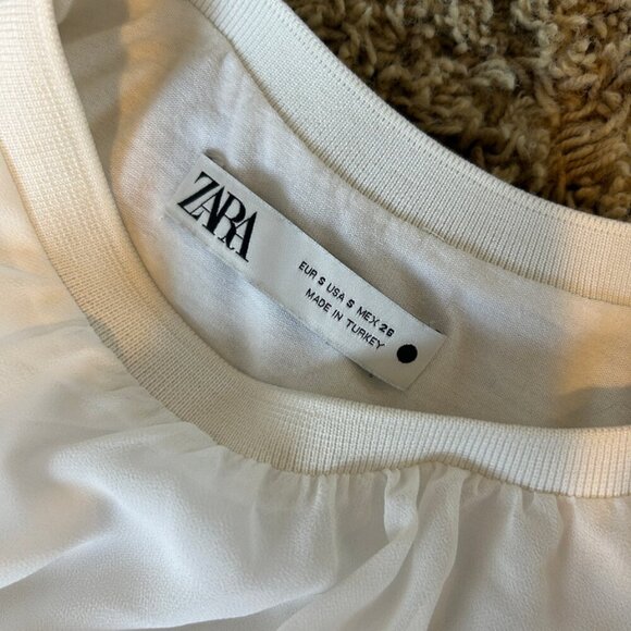 ZARA White Chiffon Blouse in Women's Size Small Puff Sleeves Fully Lined - Picture 5 of 6